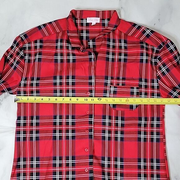 Pink Lily Black & Red Plaid Button Front Sleep Shirt - Picture 7 of 7